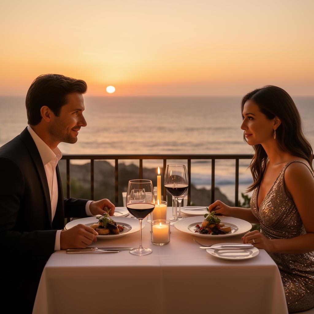 Private chef dinner on a coastal terrace at sunset