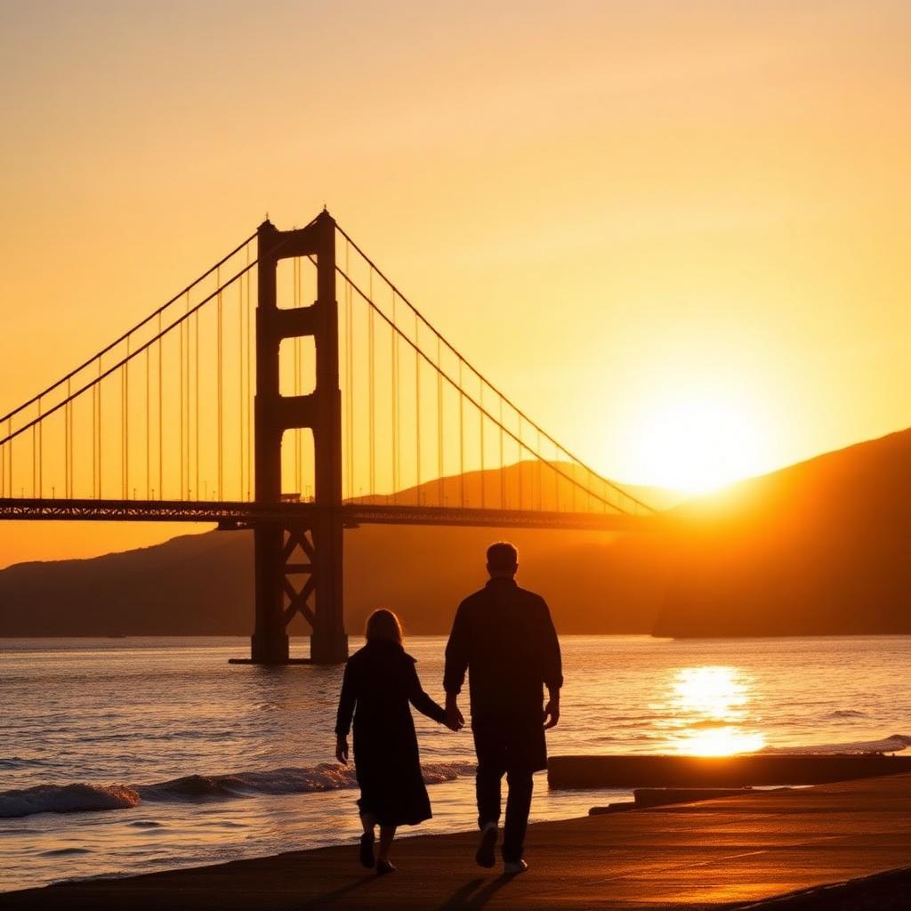 Couple at sunset near the Golden Gate Bridge