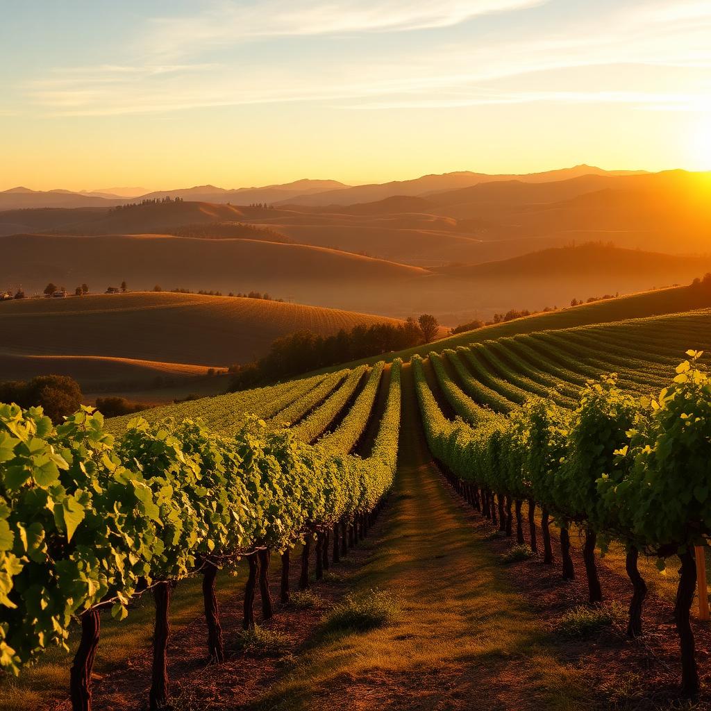 Napa Valley vineyard at golden hour